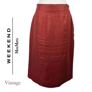 Weekend Max Mara Vintage Linen Coral Midi Skirt